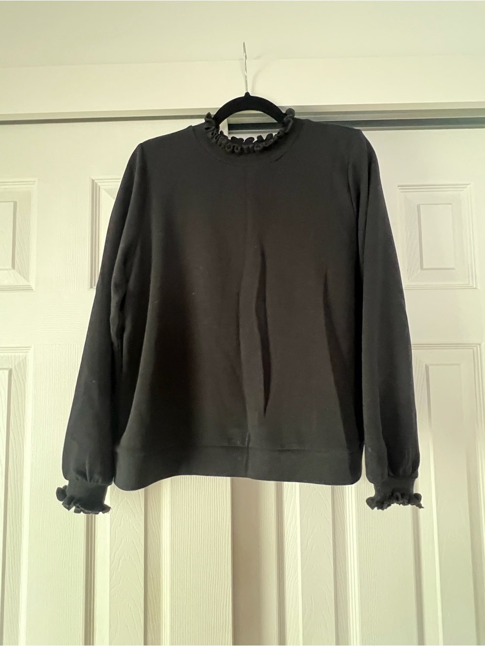 Who What Wear Black Ruffle-Neck Crew Sweater